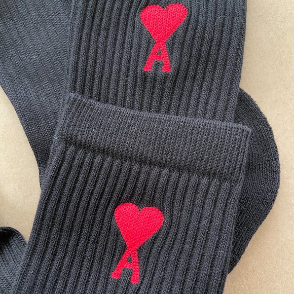 AMI Alexandre Mattiussi Black Ami de Cœur Socks - Single Pair - Picture 2 of 3